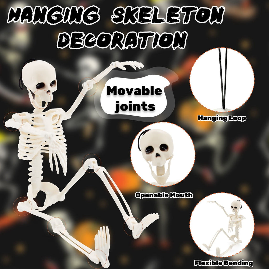 Posable Halloween Skeleton Decor, 4 Packs 16 Inches Full Body Posable Joints Hanging Skeletons for Halloween Haunted House Party Home Props Decorations