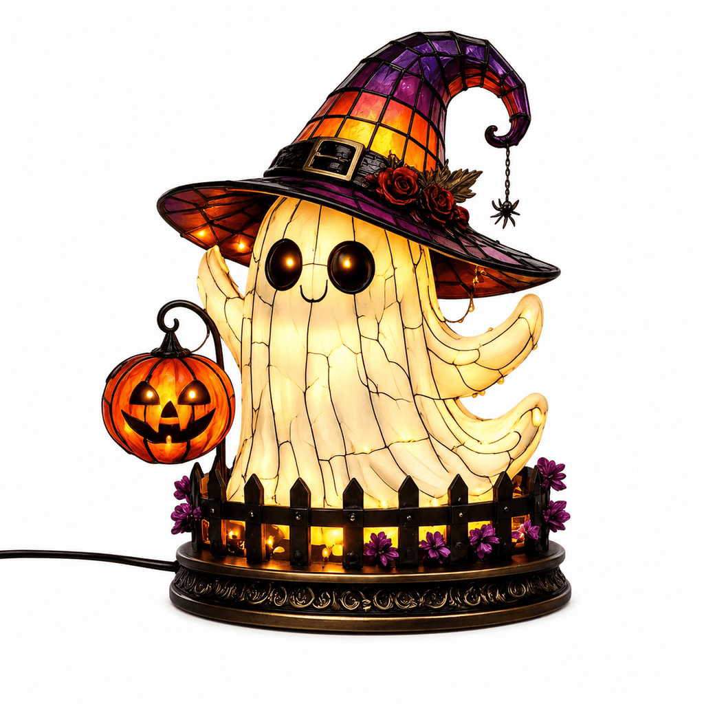 Diceymbol 11.81 Inch Halloween Ghost Night Light, Witch Hat Ghost Lamp with Jack O Lantern, Halloween Decorations Indoor for Table Mantel Party Decor
