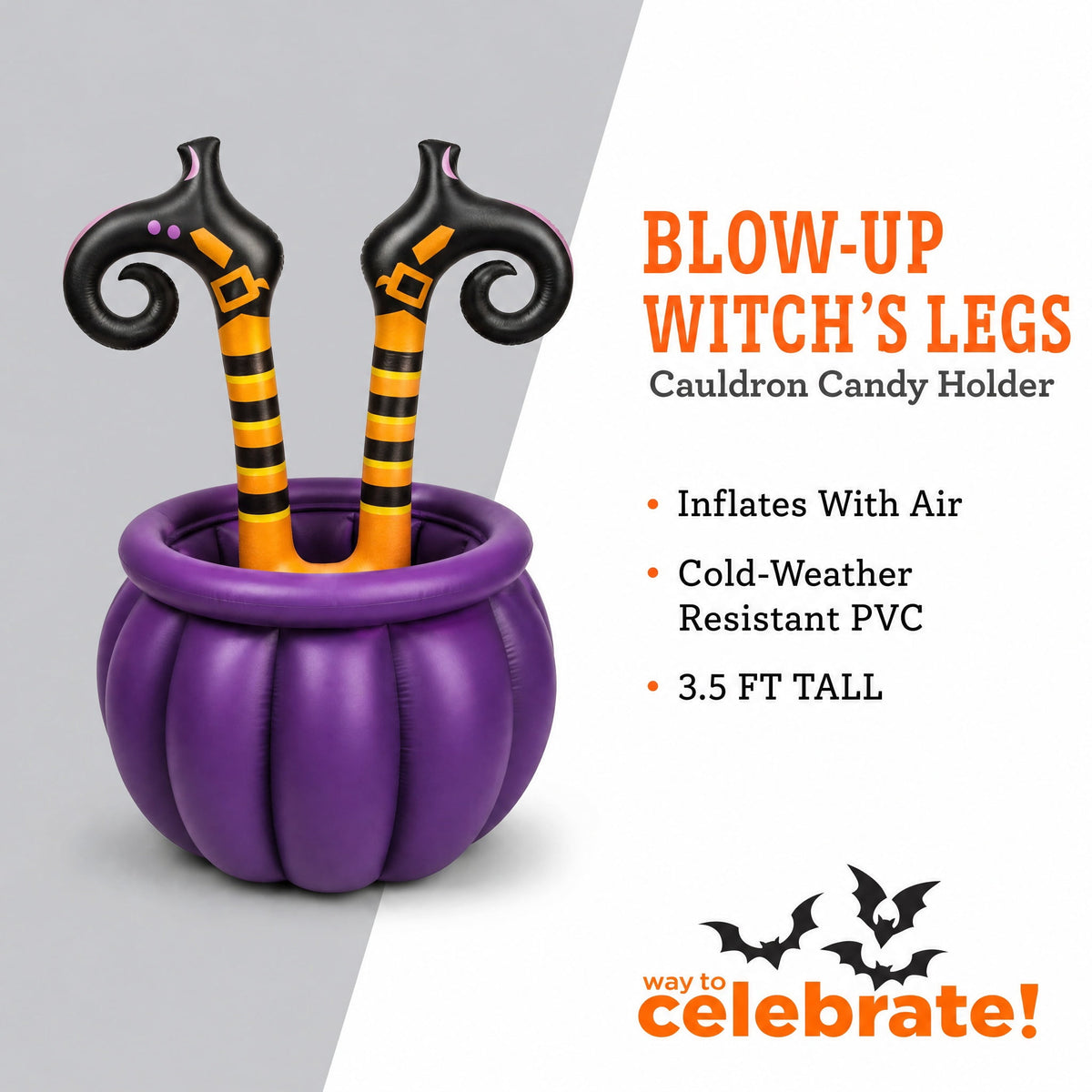 Blow-Up Witch's Legs Cauldron Candy Holder, Multicolor, 3.5', Halloween by Way To Celebrate