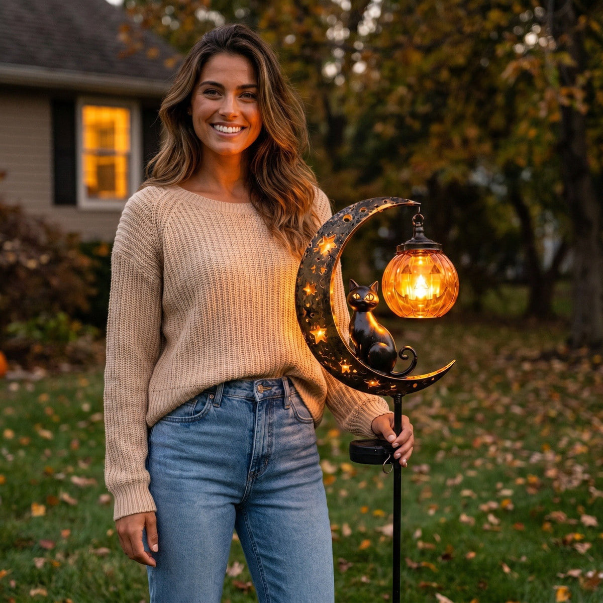 Solar Halloween Garden Stake Light, Bats & Spooky Ghosts Waterproof Solar Lantern Stake with Hanging Pumpkin, Outdoor Halloween Yard Decor for Garden Patio Lawn Pathway