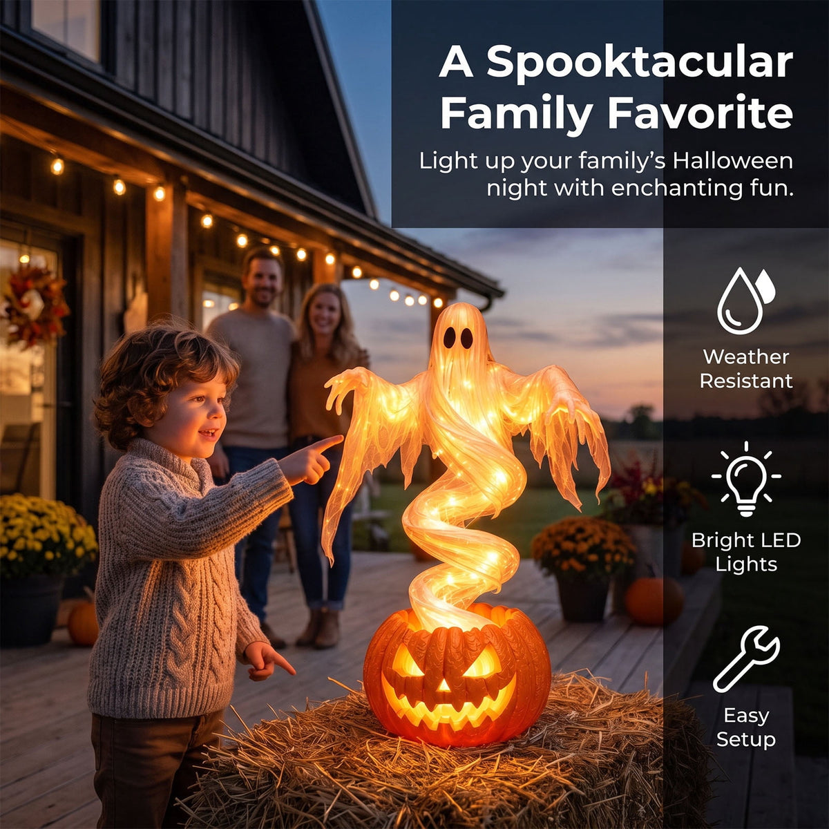 Light Up 2.1 Ft Ghost Walking Dog 2 Pcs, Halloween Ghost Decoration, Adjustable Standing Porch Yard Lawn Decor, Modern Farmhouse Halloween Yard Decor (A)