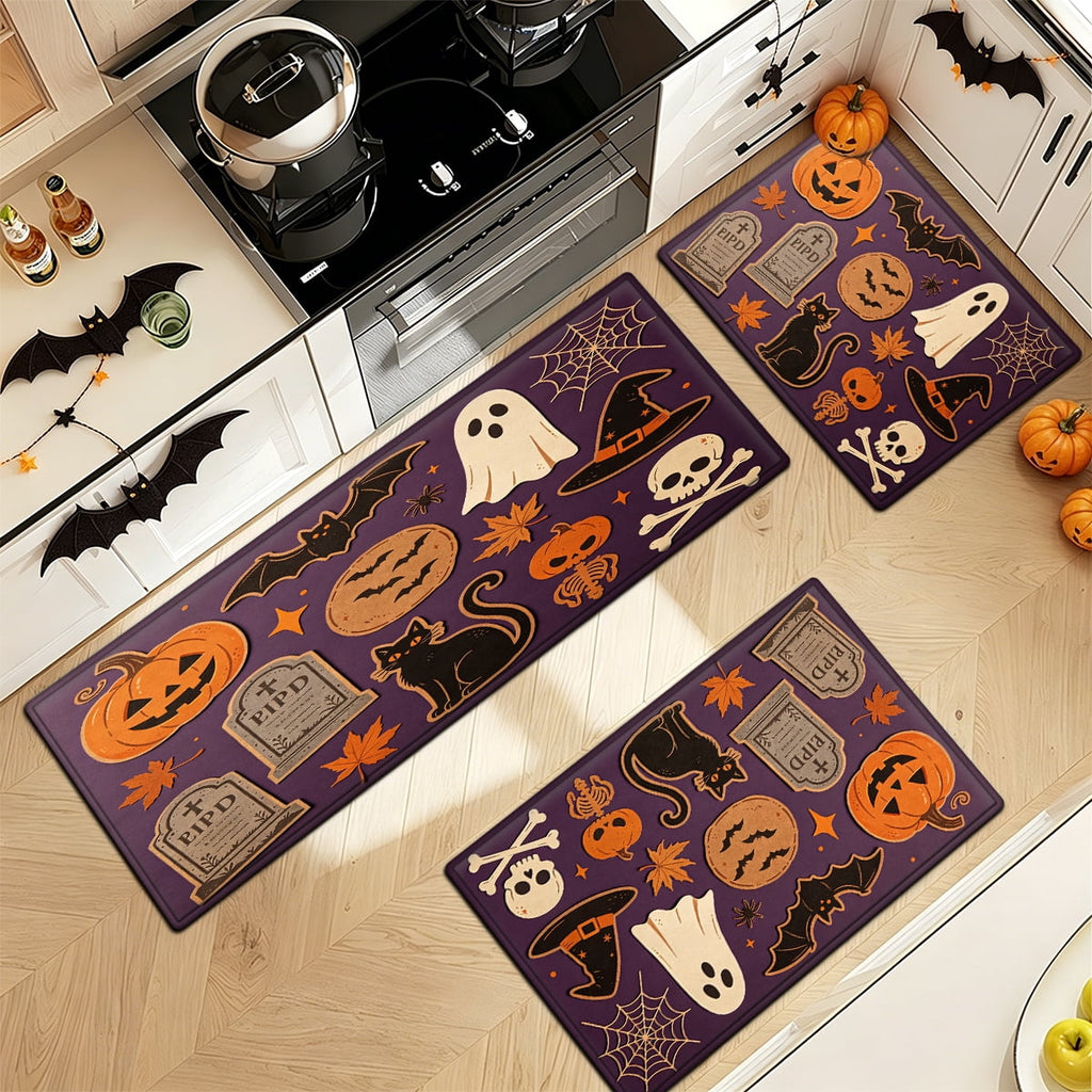 YIMEIS Halloween Pumpkin Lanterns Multi-purpose 1-Piece Flannel Mat and Kitchen Rugs,Soft Non-slip for Home Bedroom Bathroom