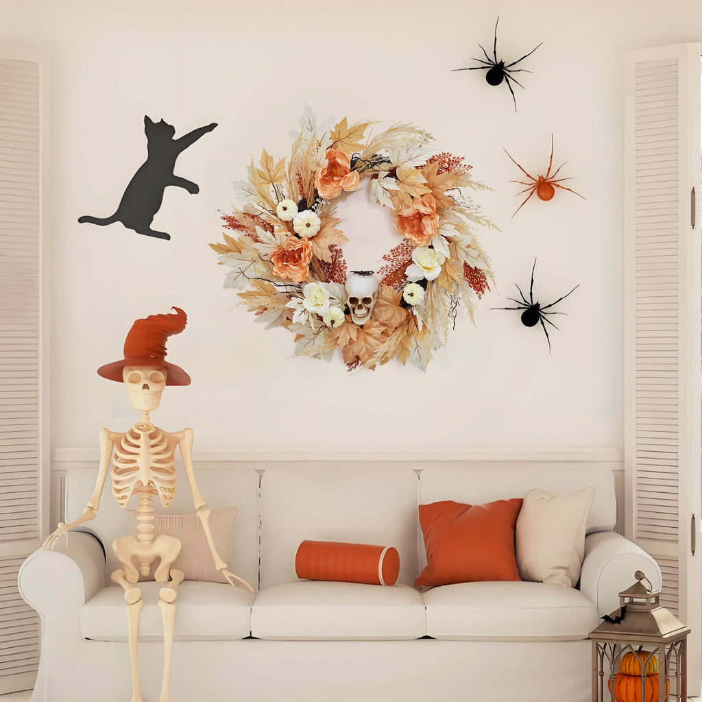 Halloween Wreath, Halloween Decorations Prelit Front Door Wreath for Indoor Wall Window Decor（18/20/22 Inch）