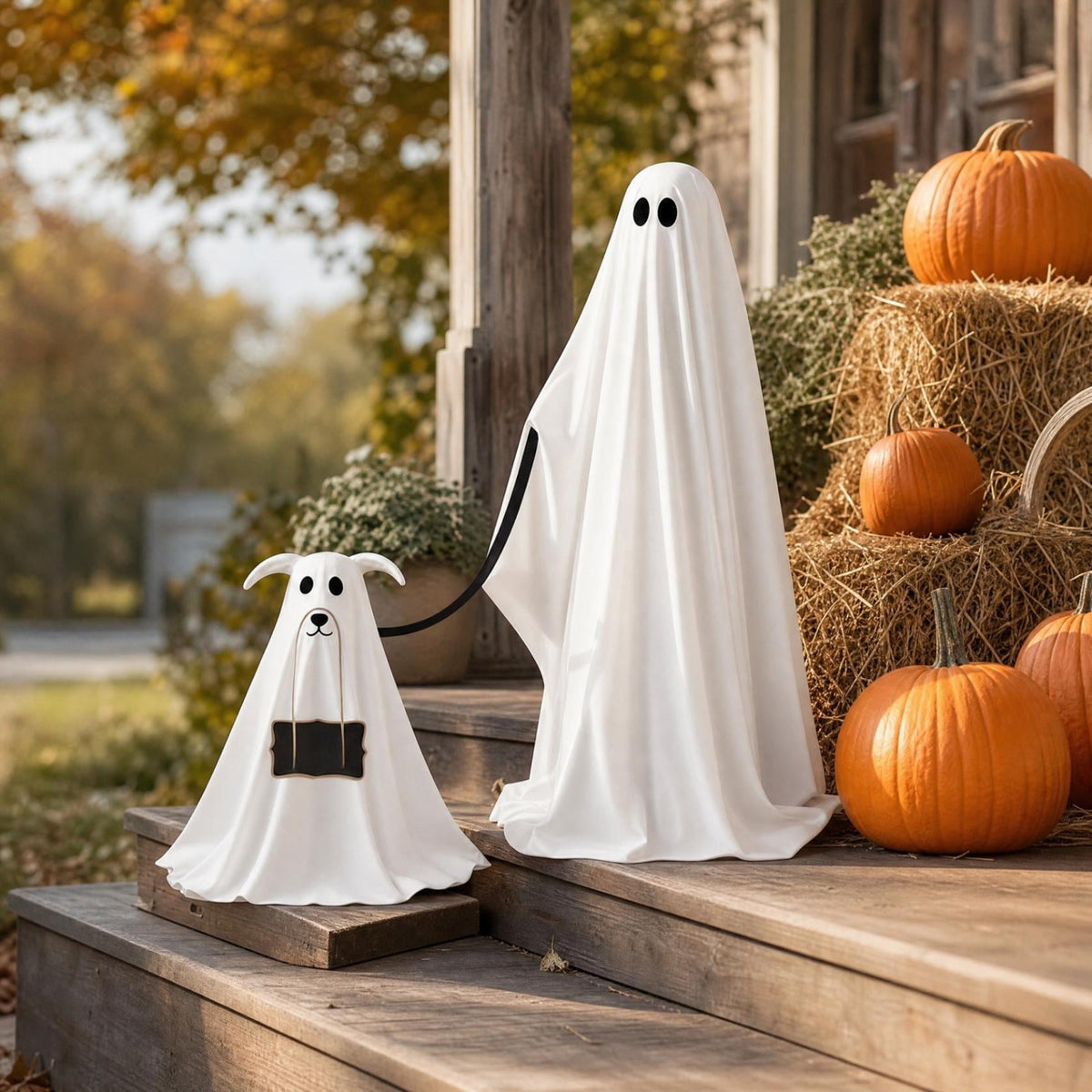 Lighted Halloween Ghost Candy Bowl, Cute LED Ghost Holding Pumpkin Candy Bucket for Trick or Treat, Outdoor Halloween Decorations for Front Porch, Indoor Yard Patio Halloween Decor