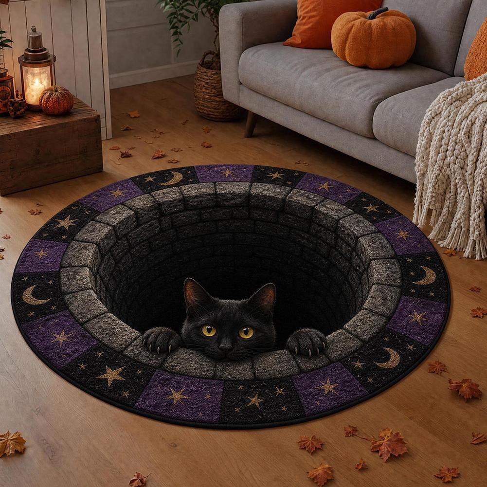 3D Illusion Halloween Round Mat, Halloween Optical Rug Home Decor