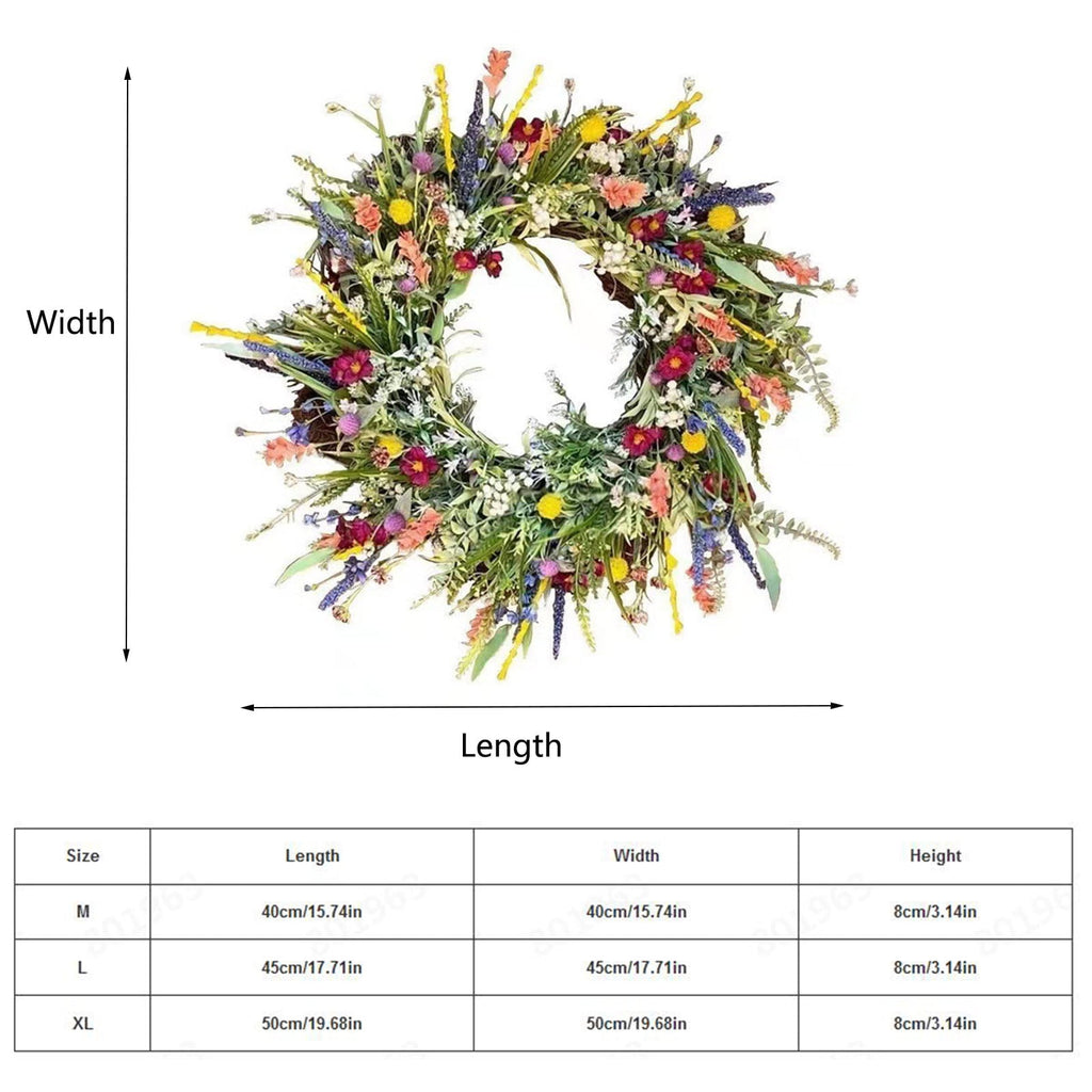 Texas Wildflower Wreath Spring And Summer Plastic Wreath Home Patio Door Hanging Decoration Simulation Dried Flowers For Halloween Thanksgiving Christmas(Green)