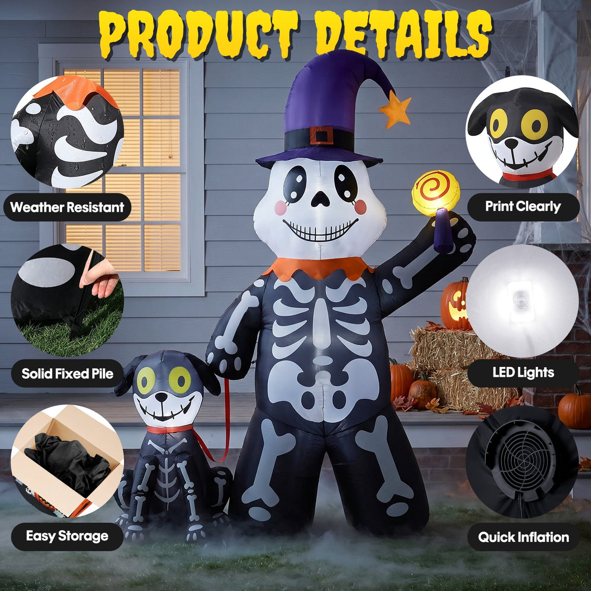 Ayieyill 7FT Halloween Inflatables Decorations Skeleton and Dog, Halloween Blow ups Yard Decorations Outdoor for Garden Lawn