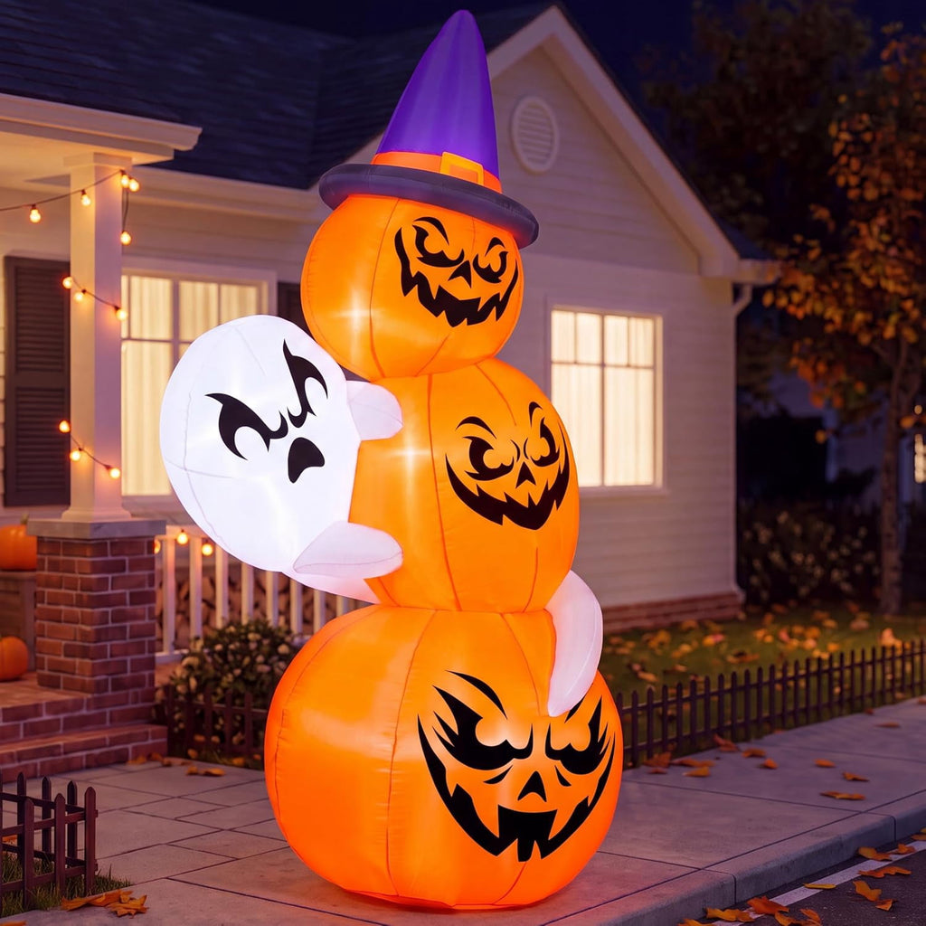 Joyfy 6 FT Halloween Inflatables Stacked Pumpkins with Build-in LEDs for Porch,Halloween Pumpkin Decor Blow up Yard Decorations