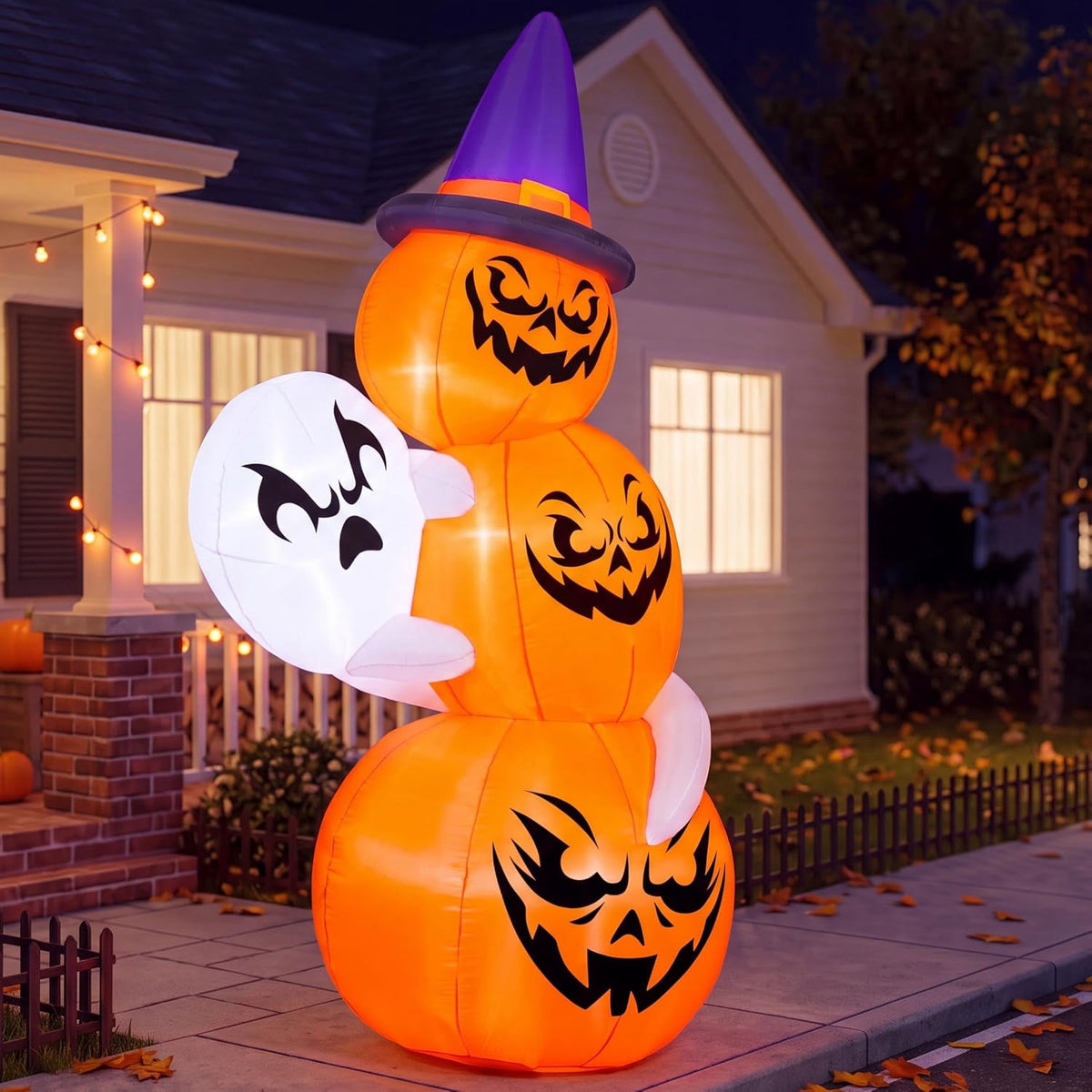 Joyfy 6 FT Halloween Inflatables Stacked Pumpkins with Build-in LEDs for Porch,Halloween Pumpkin Decor Blow up Yard Decorations
