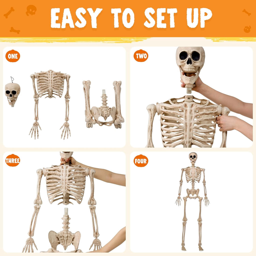 Joyfy 2 Pcs 24 Inch Halloween Skeleton Decor,2 FT Posable Skeleton Halloween Prop for Haunted House Indoor Outdoor Decoration Spooky Decor,Full Body with Movable Joints for Halloween Decoration