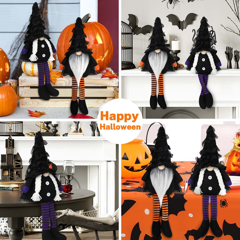 Ayieyill 2PCS Halloween Gnome Plush Decorations - Mr and Mrs Handmade Scandinavian Tomte for Halloween Table Ornament, Tiered Tray Decor, Halloween Trick or Treat Gift