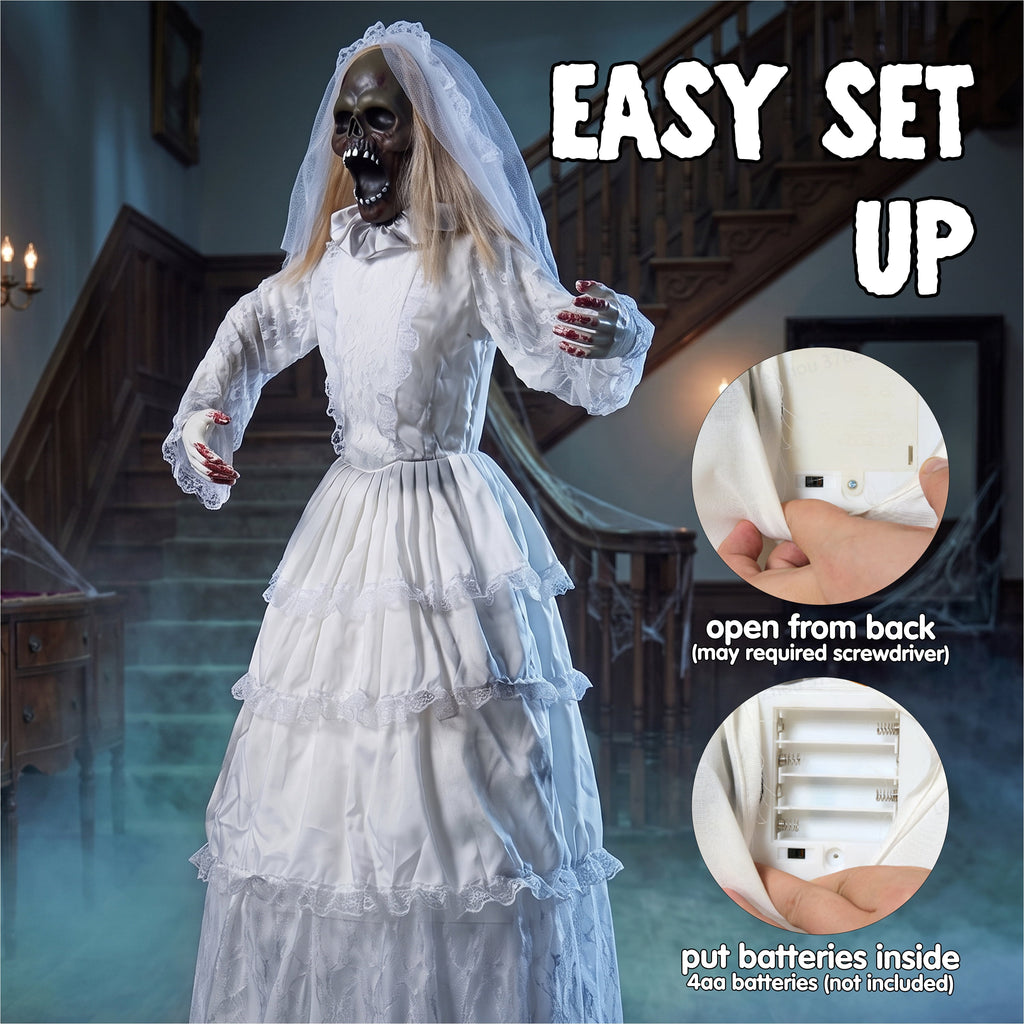 Joyfy 6.2 FT (74.8") Halloween Decoration Outdoor Animatronic Ghost Doctor, Sound Activated Life-Size Standing Ghost with Rotating Head, LED Eyes & Lantern, for Scary Haunted House,Yard Decor