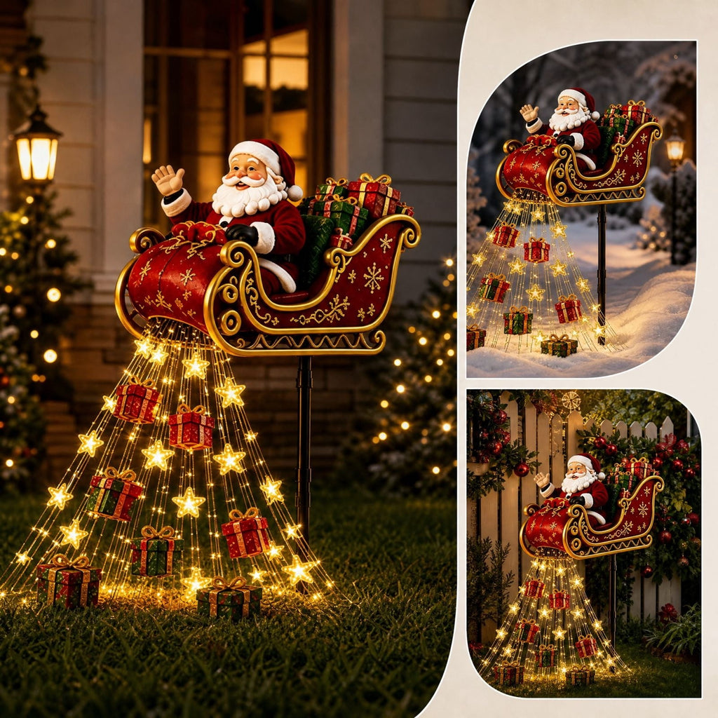 Luckky Christmas Bell Cascade Solar Yard Light,Solar Powered Flowing Star Bell Stake Light,Warm Yellow Outdoor Holiday Decor for Christmas Yard Decor（1 Pack）