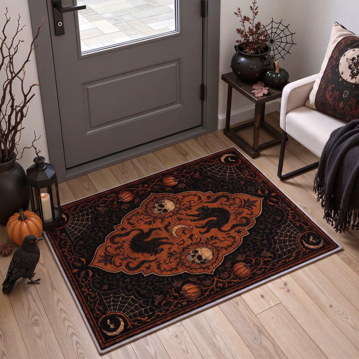 KUETH 3'x5' Halloween Machine Washable Area Rug, Non-Slip Rugs for Living Room, Bedroom and Dining Room, Orange
