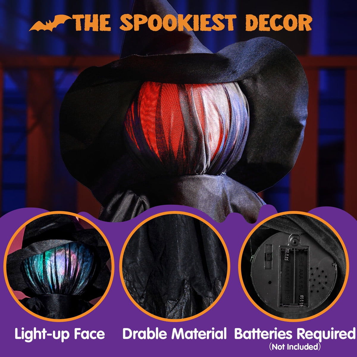 Joyfy 3 Pack Witches Halloween Decorations Outdoor, 51" Sound Activated Light Up Flying Witch Stakes with Color Changing Face & Creepy Sound, Life Size Halloween Props for Lawn Grave Party