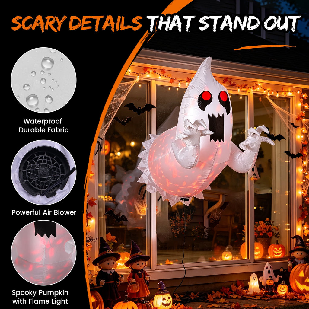 6FT Halloween Inflatable Ghost Pumpkin Decorations with LED Lights, 3 Ghosts Inflatable Yard Decorations for Outdoor Lawn Garden Porch Indoor Party Decorations
