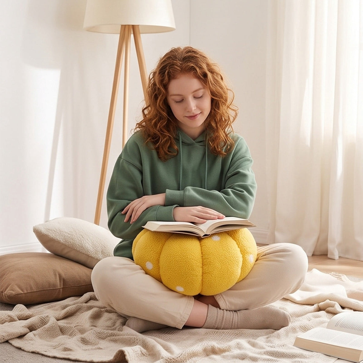 Yhmxh Soft Fluffy Pumpkin Throw Pillow, 3D Plush Sherpa Stuffed Pumpkin Cushion Decor, Cute Autumn Harvest Pumpkin Shaped Plush Toy for Sofa Couch Bed Farmhouse Thanksgiving Halloween Party Decor