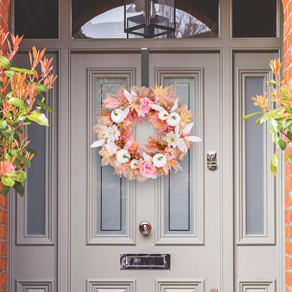 Zmeidao Fall Wreath for Front Door, Autumn Pumpkin Wreath for Thanksgiving Halloween Outdoor Indoor Farmhouse Party Holiday Porch Wall Window Home Decoration 15.75in