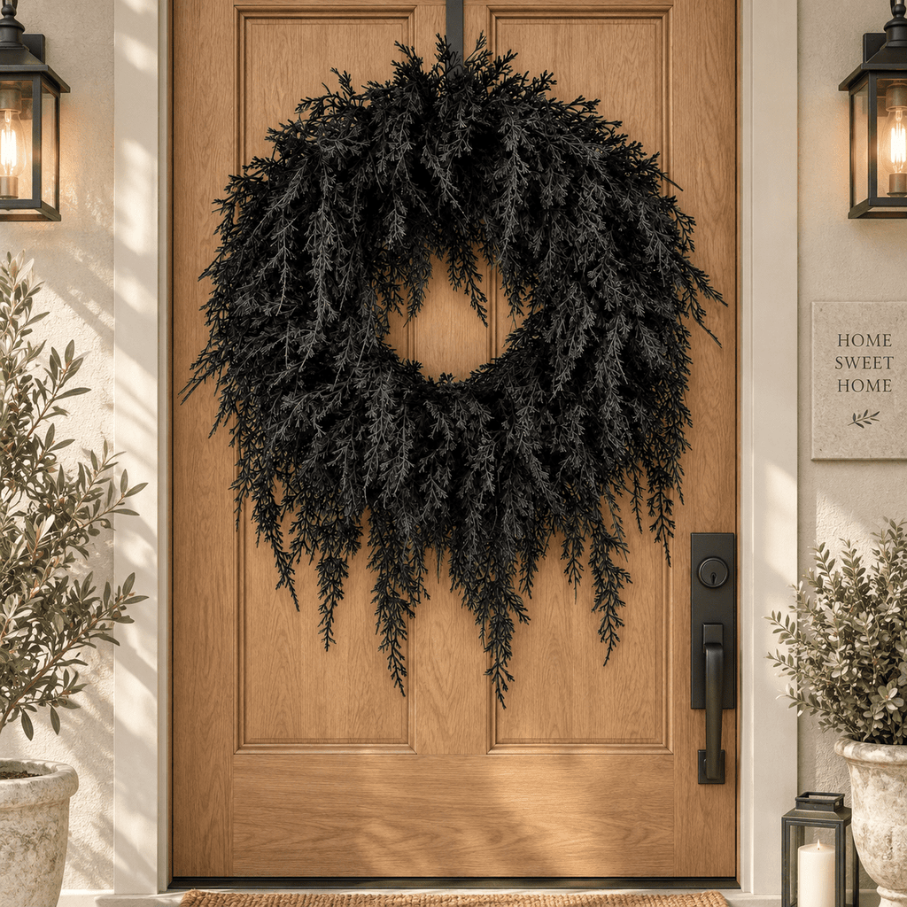 Kuokaa Black Twig Halloween Wreath with Wispy Branches and Bare Dark Silhouette, Round Front Door Decoration Spooky Gothic Fall Porch or Wall Decor