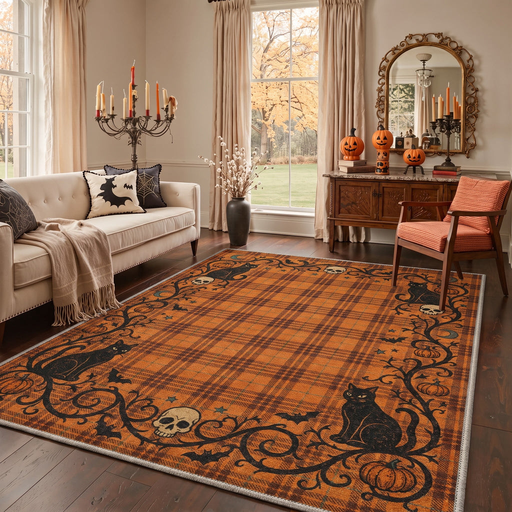 KUETH 3'x5' Halloween Machine Washable Area Rug, Non-Slip Rugs for Living Room, Bedroom and Dining Room, Orange