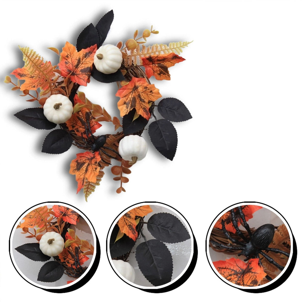 YIMWNYI Pumpkin Maple Leaf Decorative Wreath, Artificial Fall Wreath for Halloween, Thanksgiving, Harvest Festival Home Decor, Waterproof and Sunproof Autumn Wreath, Indoor and Outdoor Decoration