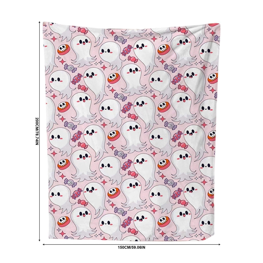 Halloween blanket,Halloween Print Throw Blanket Flannel Soft Cozy Decorative Nap Blanket with Ghost Pumpkin Skull for Office Bedroom Sofa Camping Travel(100x150cm/39x59 Inch),Black