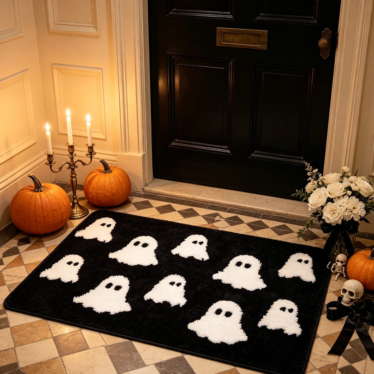 Halloween Ghost Door Mat, Cute Welcome Mat for Front Door Porch Entryway Haunted Outdoor Decor Spooky Decorative Entrance Doormat Non Slip Halloween Rug, 16" x 24"