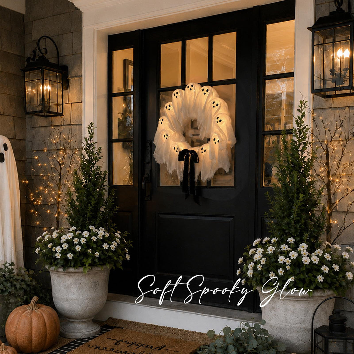 Halloween Decorations Outdoor Cute Ghost Wreath, Halloween Decor Indoor, For Front Door Porch Window Wall