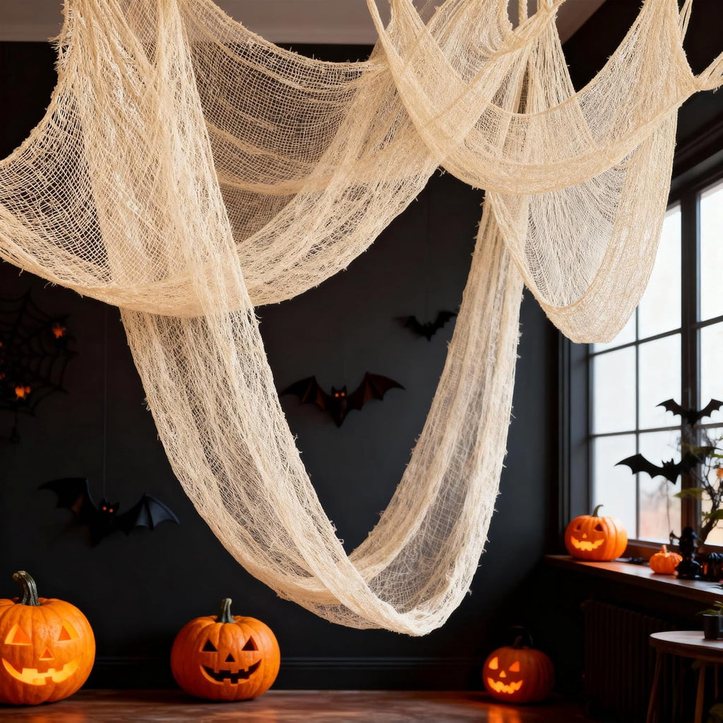 CQHVKQ 5 Pack of Halloween Creepy Gauze Cloth Decoration Set, Indoor Outdoor Black Scary Halloween Gauze Tapestry Decor, Spooky Decorations for Home, Yard, Haunted House & Party Supplies, 72" x 30"