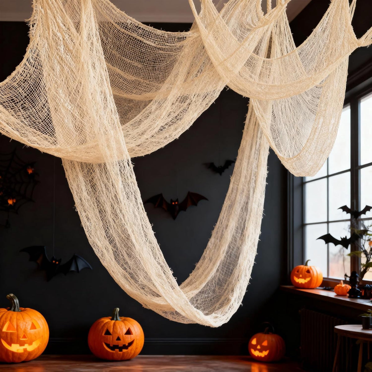 CQHVKQ 5 Pack of Halloween Creepy Gauze Cloth Decoration Set, Indoor Outdoor Black Scary Halloween Gauze Tapestry Decor, Spooky Decorations for Home, Yard, Haunted House & Party Supplies, 72" x 30"