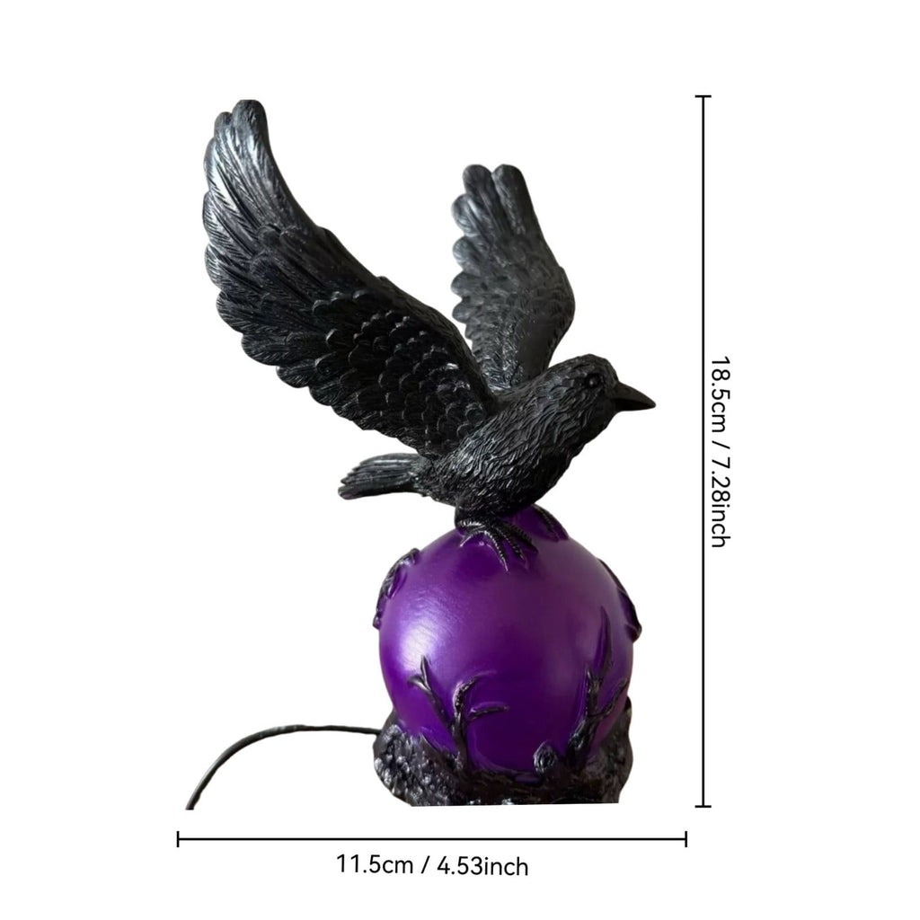 Gothic Mysterious Raven Lamp Light Sculpture, Resin Halloween Moonlight Luminous Crow Bird Led for Home Decor Gift, Bedroom Bedside, Living Room