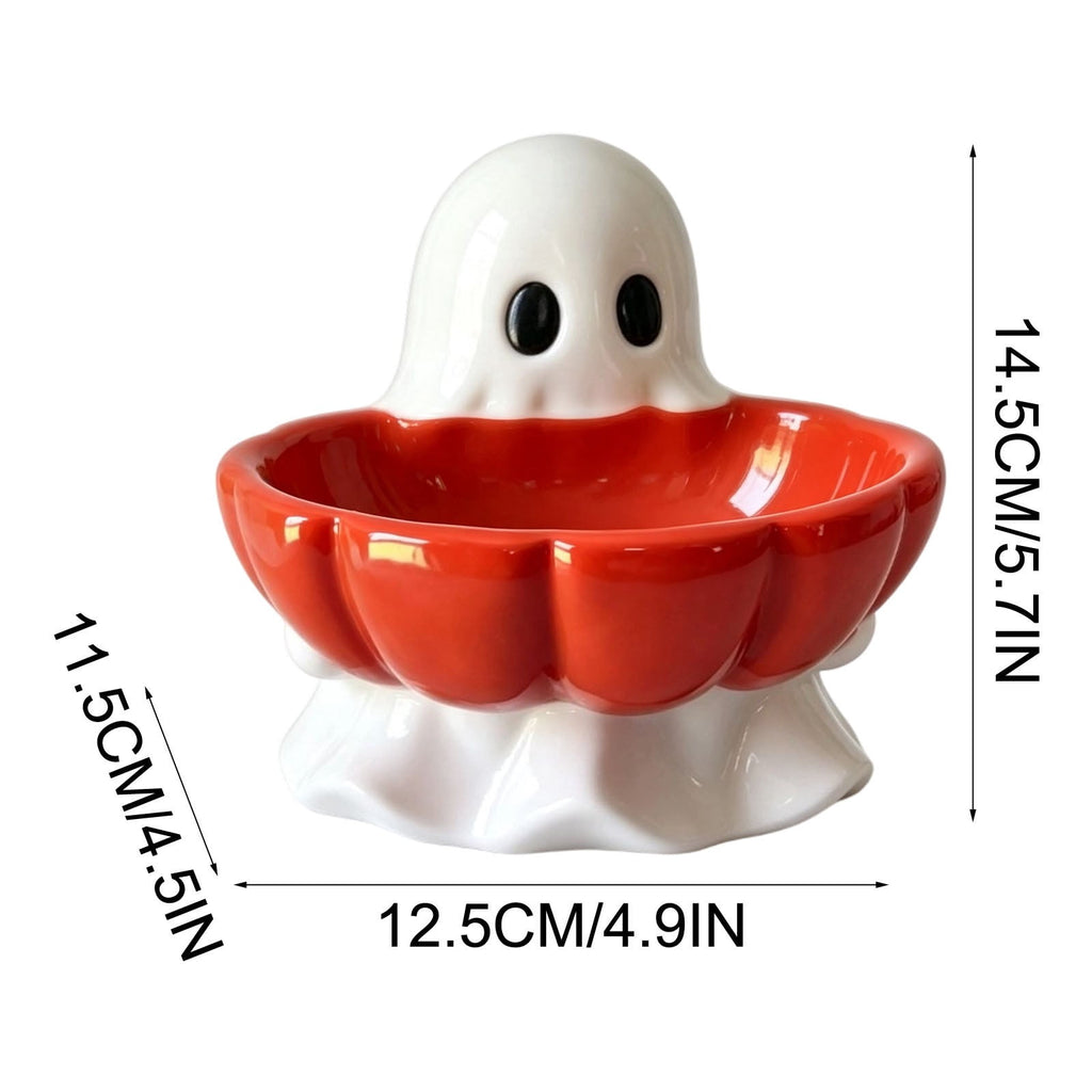Halloween Decoration Ghost Figurine 11in Resin Ghost Statues with Pumpkin Candy Bowl for Outdoor Indoor Front Door, Porch Yard Lawn Party Decor