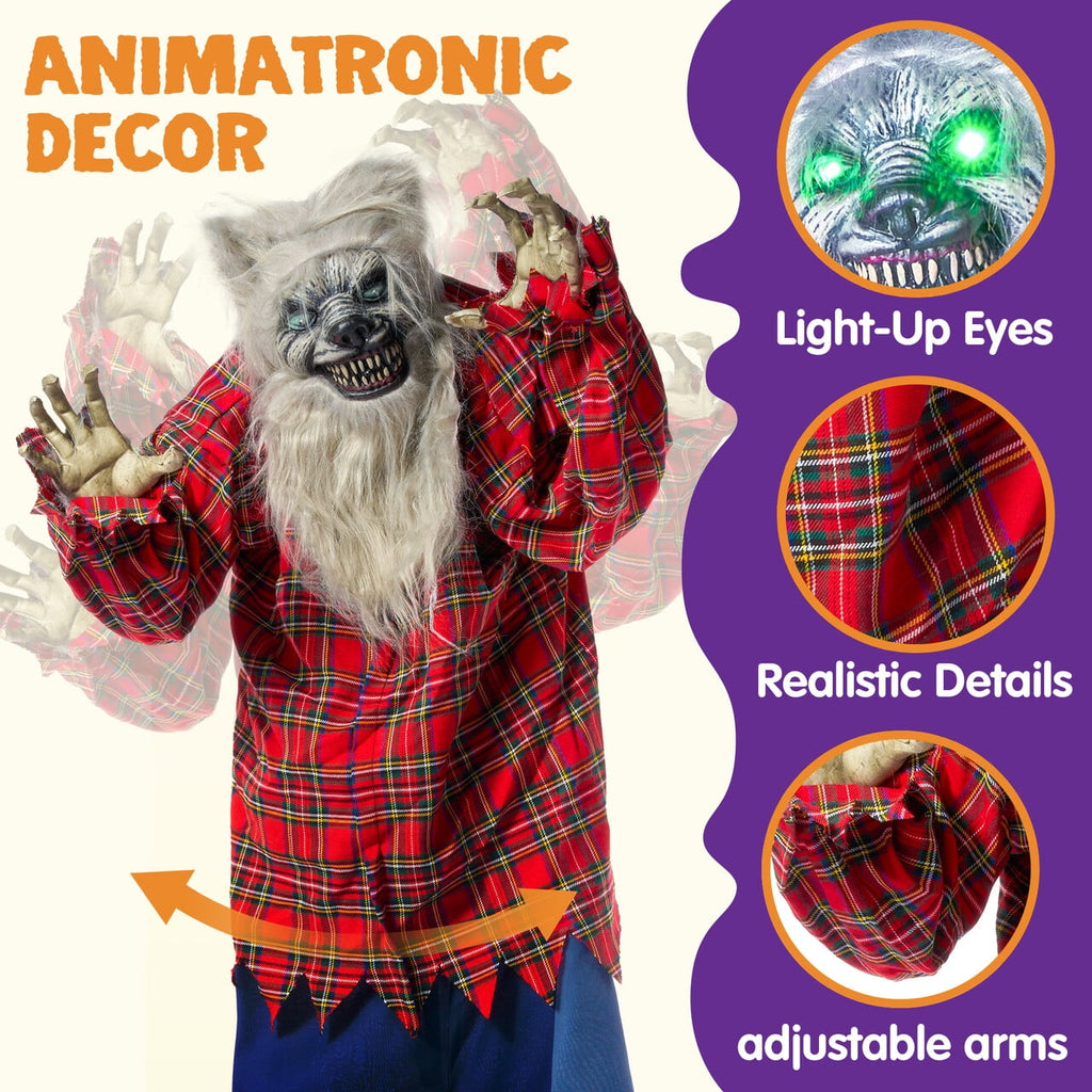 Joyfy Halloween Decorations Outdoor, 72"(6ft) Light Up Animated Scary Decorations Pumpkin Ghost with Sound Activation,Animatronics Pumpkin Decorations for Haunted House Prop Yard Decor