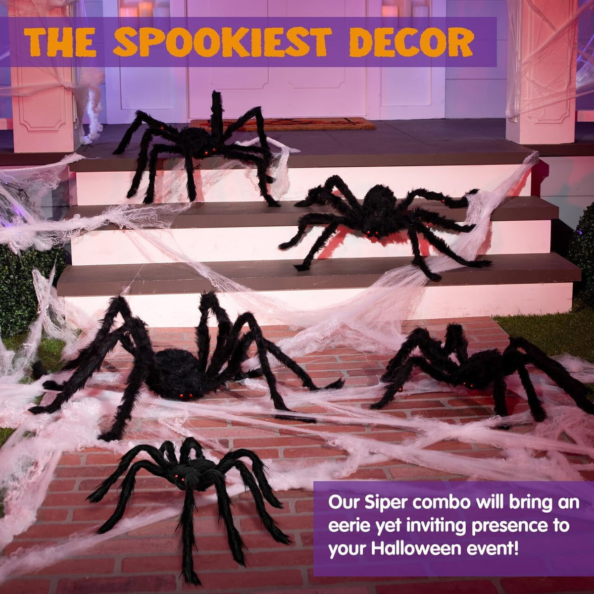 Joyfy 6 Packs Colorful Hairy Giant Spiders Halloween Decorations Outdoor,Multi-Size Outdoor Halloween Spider Decorations for Yard Lawn & Patio (30", 30", 20", 20", 12", 12")