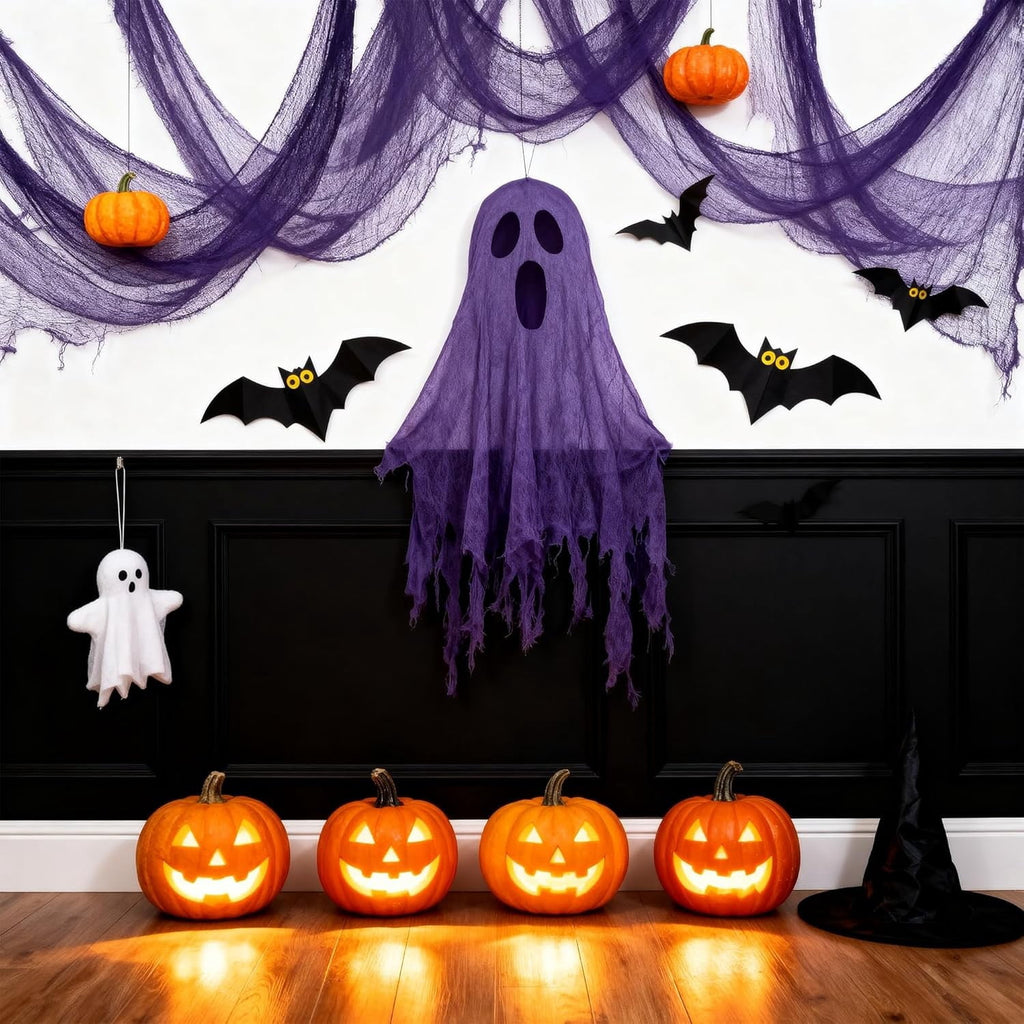 CQHVKQ 5 Pack of Halloween Creepy Gauze Cloth Decoration Set, Indoor Outdoor Black Scary Halloween Gauze Tapestry Decor, Spooky Decorations for Home, Yard, Haunted House & Party Supplies, 72" x 30"