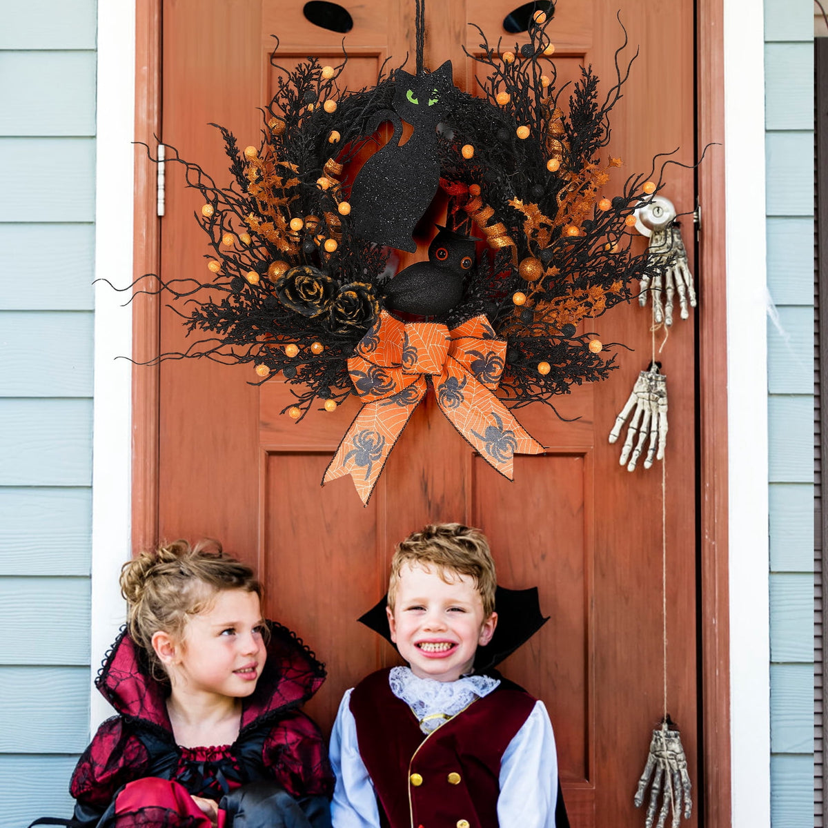 Halloween Wreath, Halloween Decorations Prelit Front Door Wreath for Indoor Wall Window Decor（18/20/22 Inch）