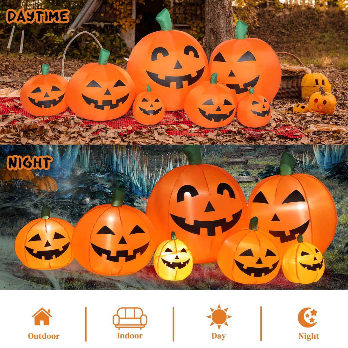 Zimtown 8 FT Halloween Inflatables Pumpkin, Halloween Decoration 5 Blow up Pumpkins,Ghost w/ Build-in LEDs for Halloween Party