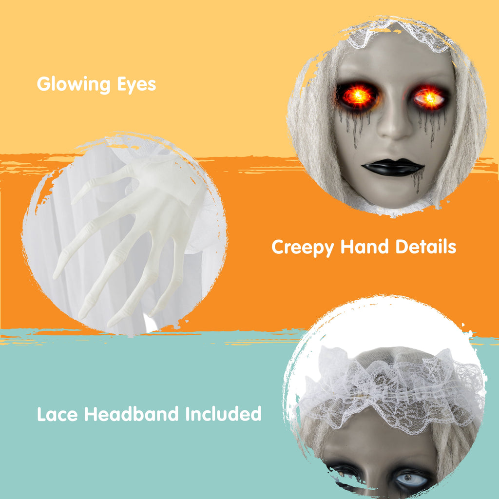 Joyfy Halloween Decorations Outdoor, 72"(6ft) Light Up Animated Scary Decorations Pumpkin Ghost with Sound Activation,Animatronics Pumpkin Decorations for Haunted House Prop Yard Decor