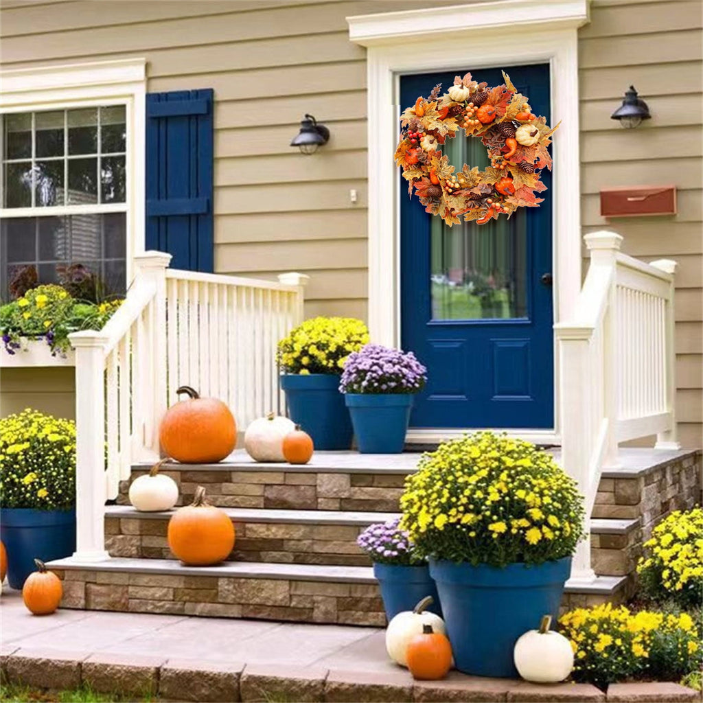 Fall Wreaths for Front Door, Farmhouse Autumn Wreath with Pumpkin Decorations, Fall Door Wreath Outdoor Indoor Thanksgiving Harvest Fall Decor