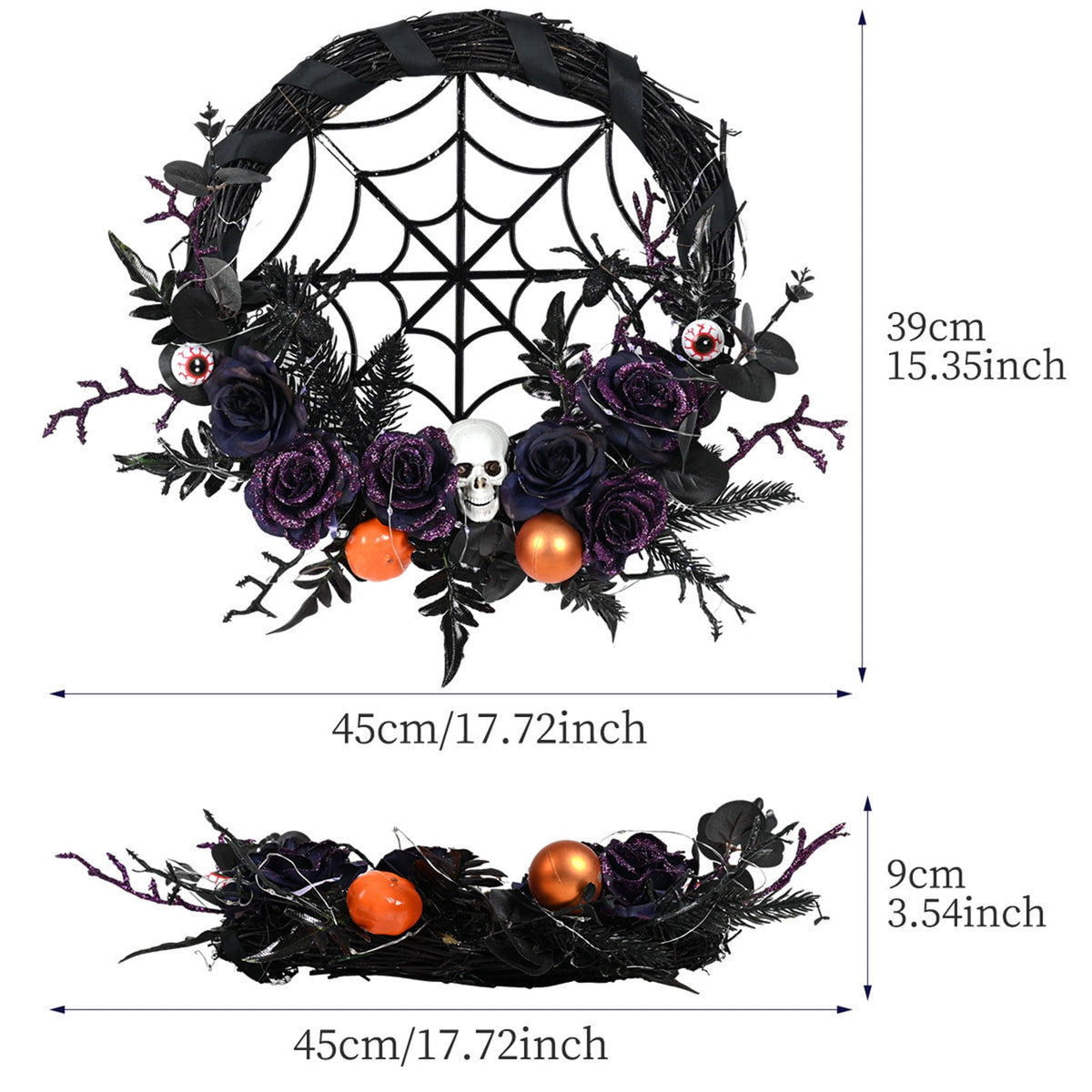 YIKA Halloween Decoration Halloween Ghost Festival Purple Simulation Skull Pumpkin Horror Scene Decoration Wreath F3Halloween Yard Decor