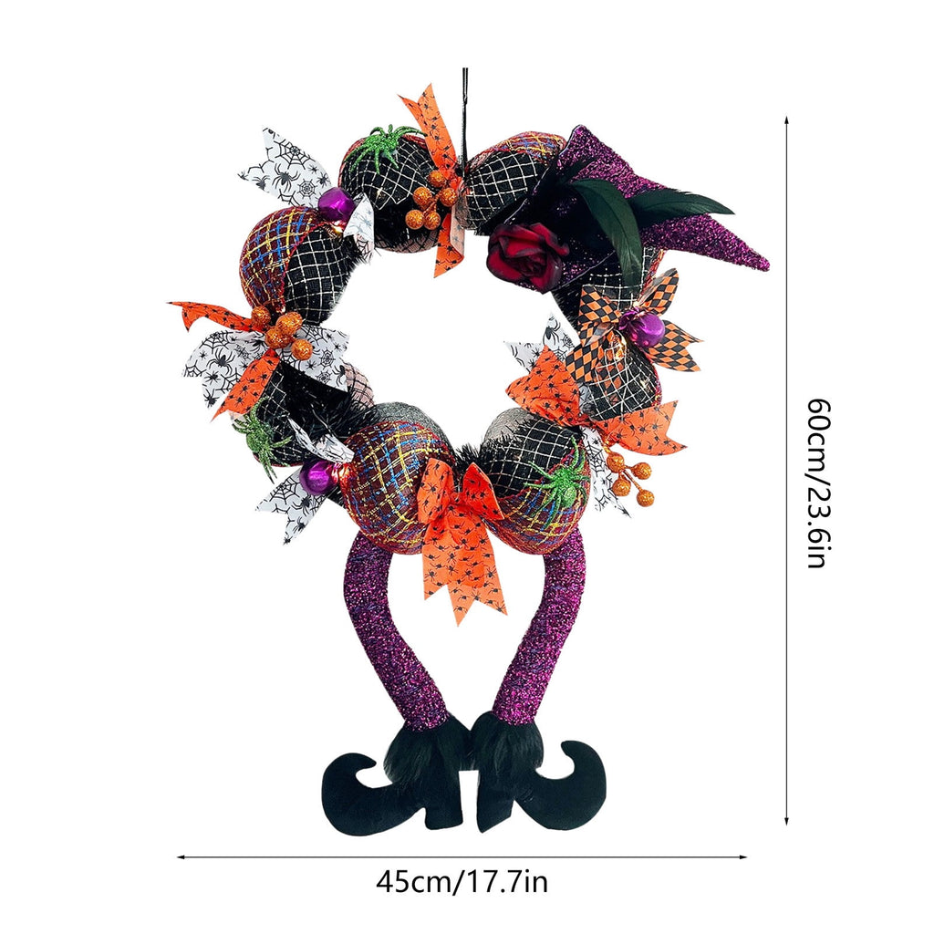XGFHYJEH Halloween Front Door Wreath 17.71 Inch Halloween Wreath With Witch Hat Foot Wreath For Door Porch Window Indoor Outdoor Decorations Halloween Home Party