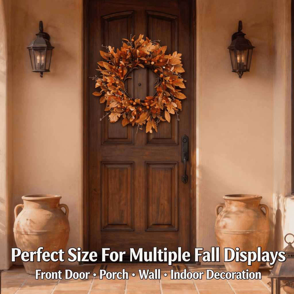 Fall Wreath Pumpkin Wreath for Front Door with Maple Leaves Harvest Wreath for Door Window Porch Thanksgiving Halloween Decor