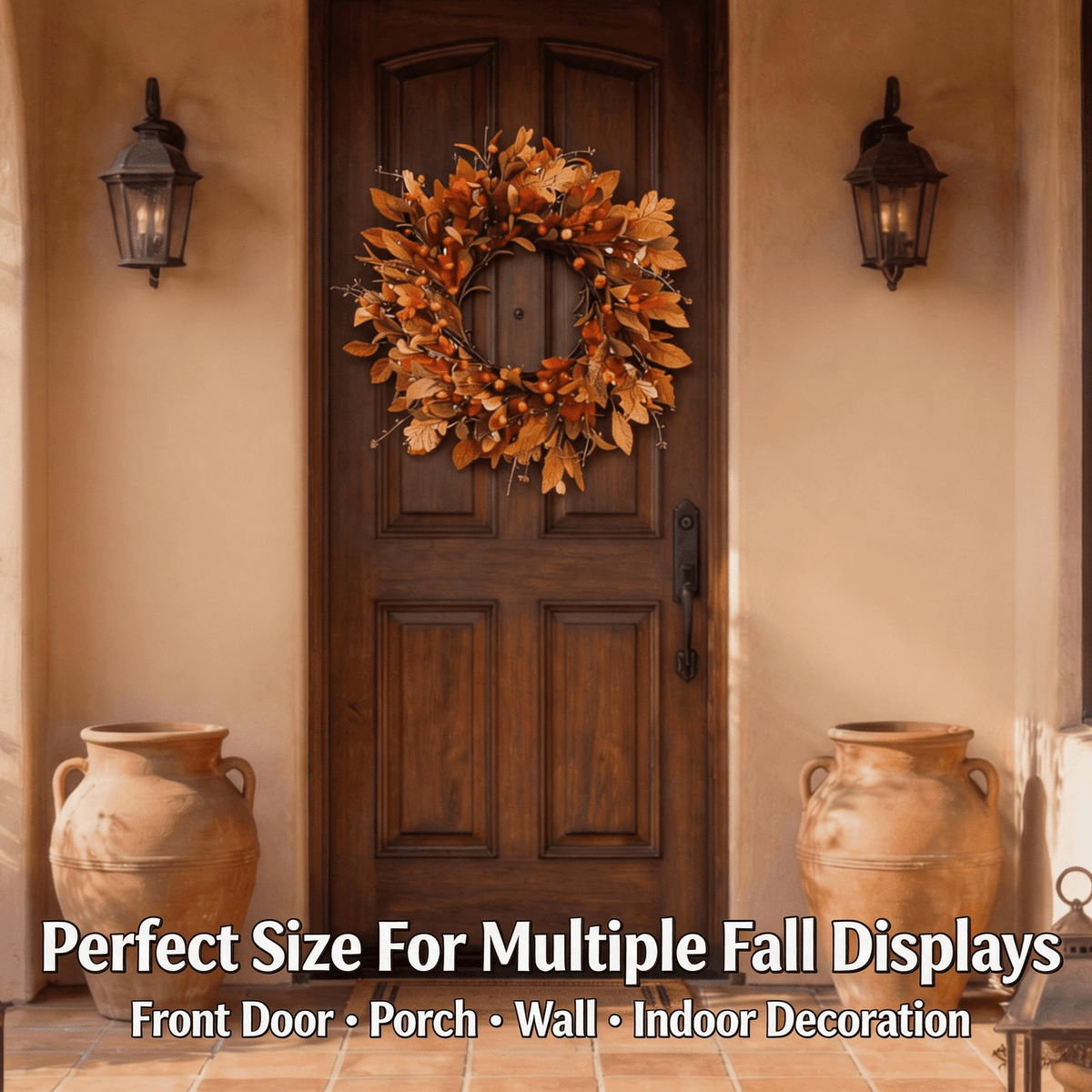 Fall Wreath Pumpkin Wreath for Front Door with Maple Leaves Harvest Wreath for Door Window Porch Thanksgiving Halloween Decor