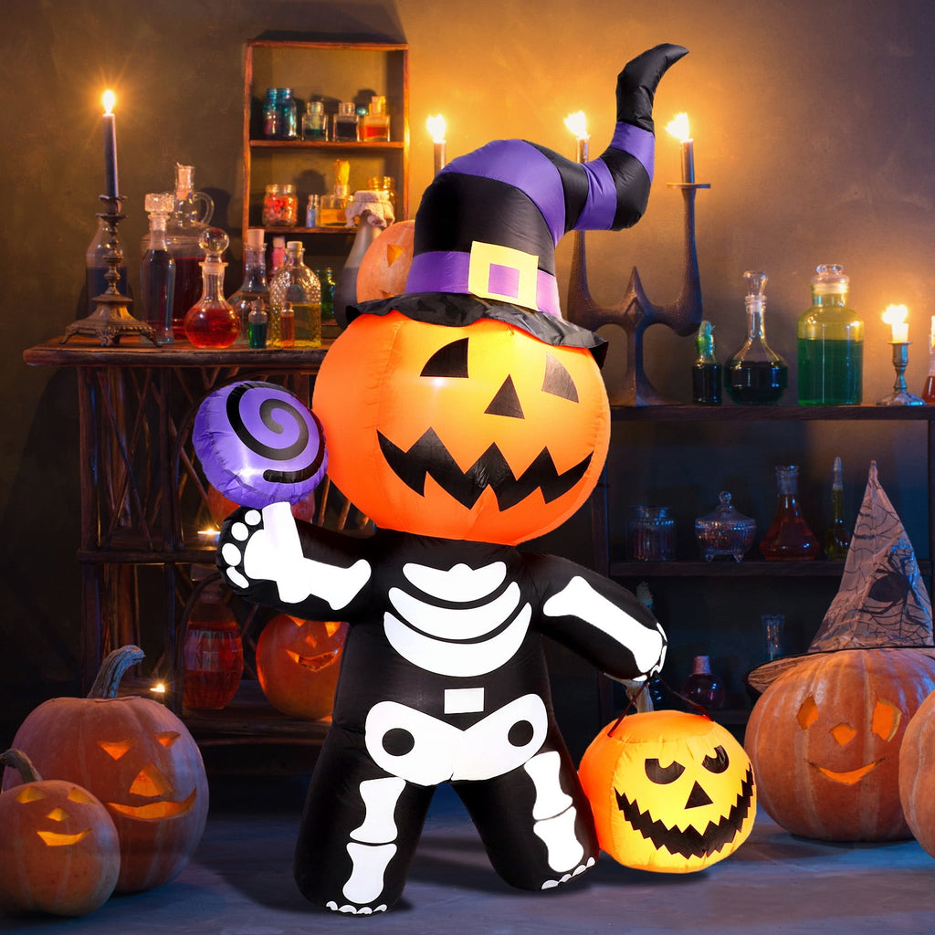 Halloween Inflatables Outdoor, 8FT Long Cute & Lighted Blow Up Decoration Pumpkin Family with Witch Hat, Large Halloween Inflatables Decorations with Lights for Yard, Holiday, Home