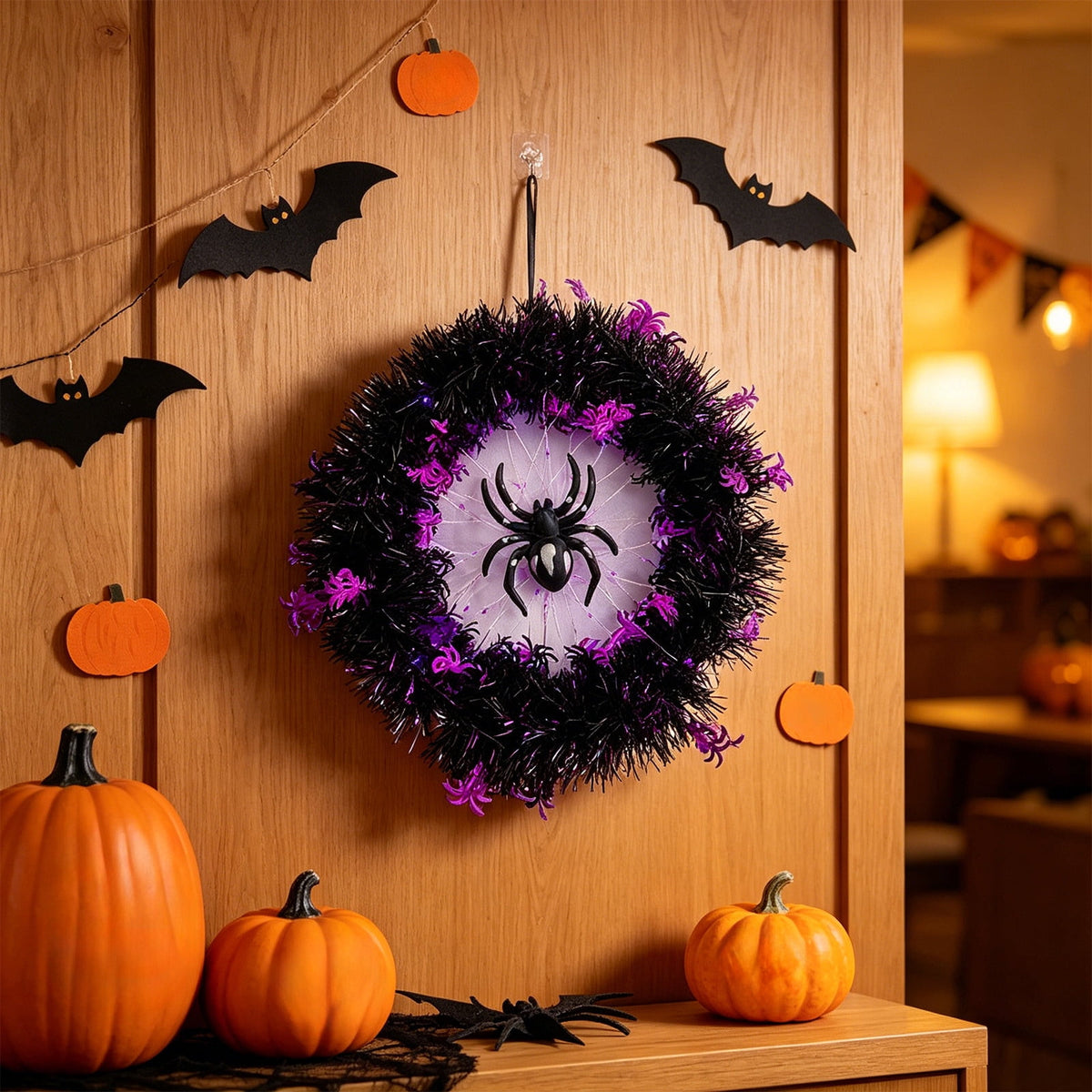 Hotyverty Halloween Wreath for Front Door, 13.77 Inch, Skull With Black Bow Wreath Halloween Decorations For Covered Outdoor Door & Farmhouse Gothic Home Ornament