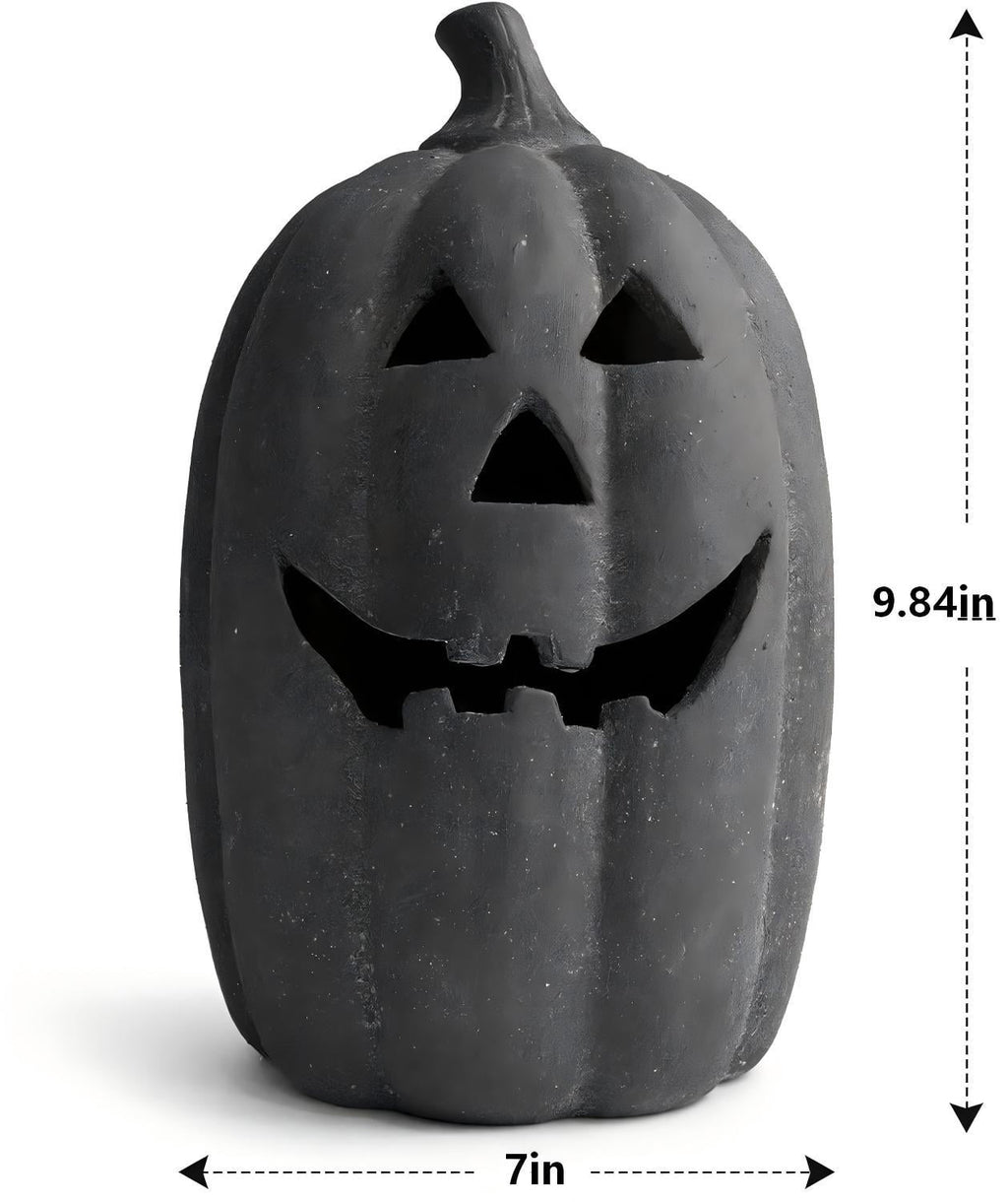Halloween Decorations - 5.9" Black Handmade Resin Jack O Lantern Pumpkin Fall Decor, Indoor Outside Gothic Festival House Centerpiece Decoration for Table Garden Living Room Mantel