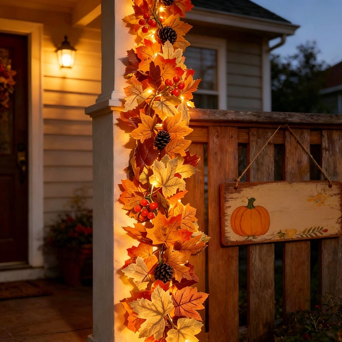 Fall Decorations for Home, 71 inch Fall Garland with Lights, Glowing Artificial Maple Leaves Home Decor Thanksgiving and Halloween, Bright colors