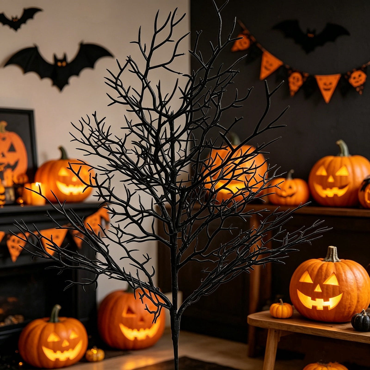 AZXY Black Twig Spooky Tree Bat Cutout Halloween Decor Tree, Outdoor Yard Lawn Porch Indoor Tabletop Halloween Party Gothic Mantel Dark Autumn Harvest Centerpiece Ornament Gift
