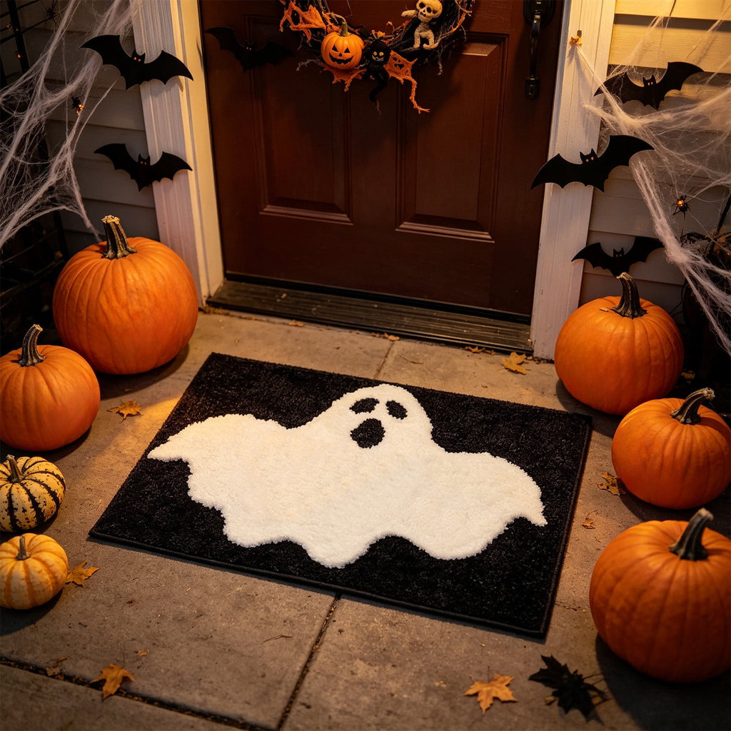 Halloween Bath Mat Ghost Multicolor Irregular Mat 27.56x17.72in Polyester Skidproof & Absorbent for Bathroom Entryway Living Room Halloween Door Mat by MPOISVA
