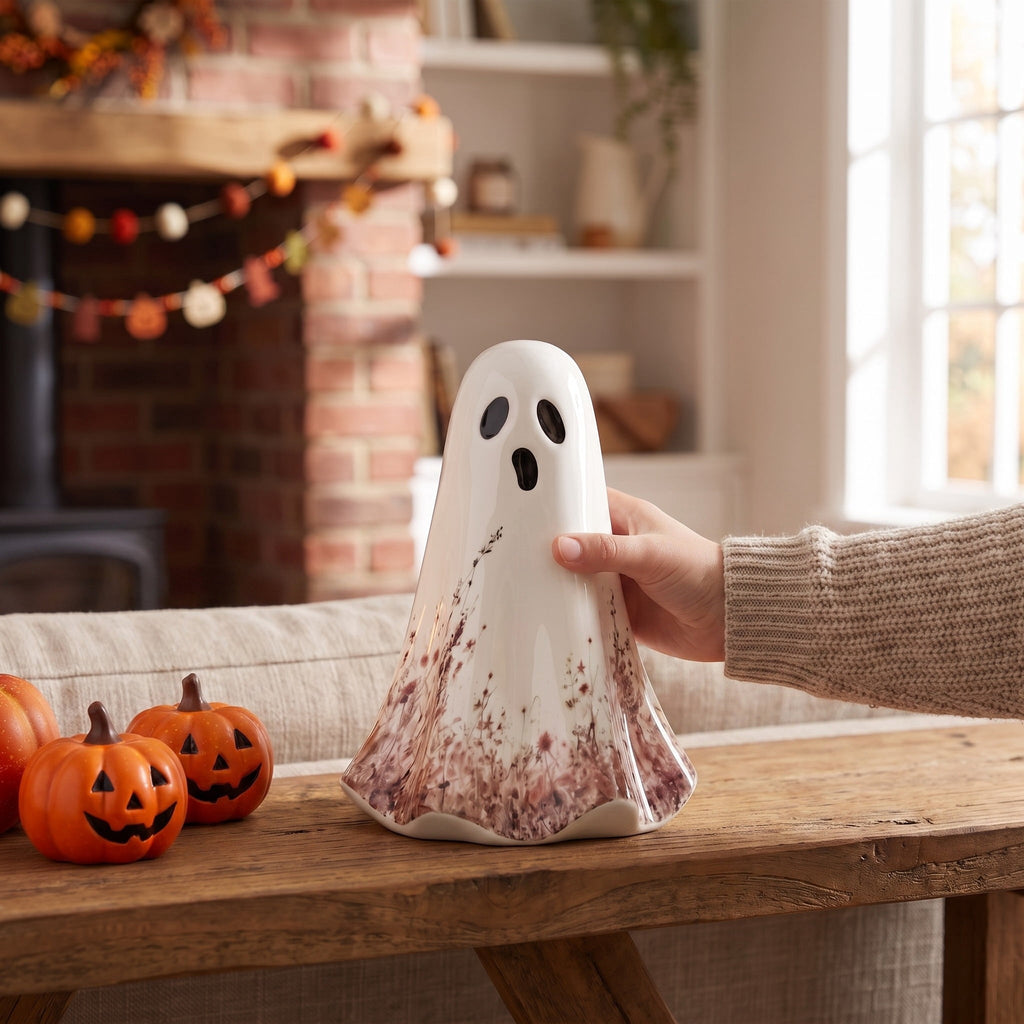 Ceramic Wildflower Ghost Decoration, White, 8.2", Halloween by Way To Celebrate